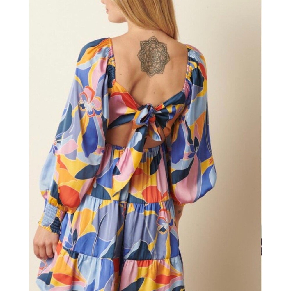 NWT Mittoshop boutique Fairycore 70s tie back Multicolor Floral dress Large
